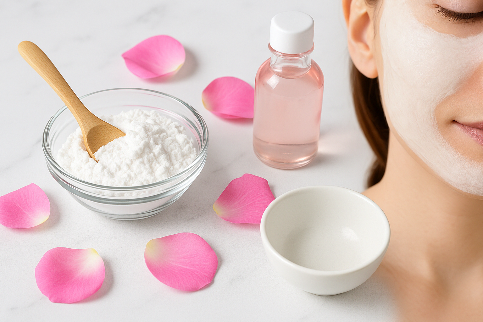 ماسك النشا وماء الورد لتفتيح البشرة: الطريقة الصحيحة والفوائد والنصائح